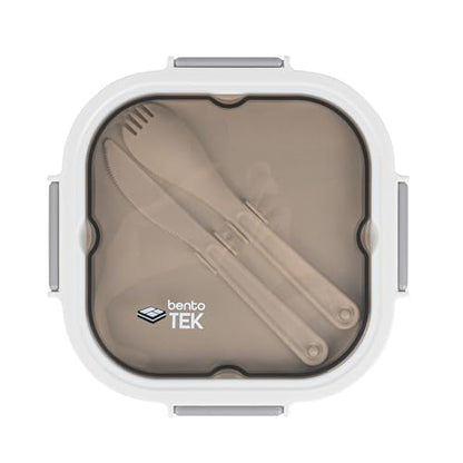 Restaurantware-Bento Tek 57.5 Ounce Bento Box, 1 Reusable Lunch Container - With Fork And Knife, Does Not Contain BPA, White And Gray Plastic Reusable Lunch Box, Microwavable, Dishwashable - size: 1 Count, style: 58 oz - White