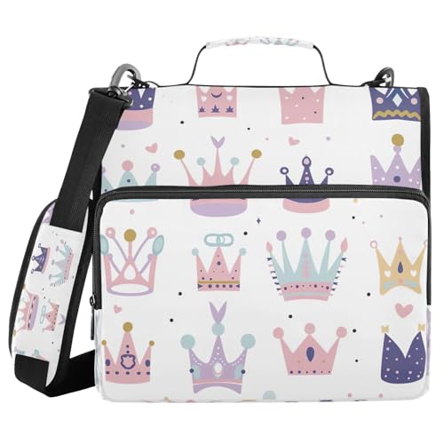 Crown Zipper Binder 3 Ring with Shoulder Strap and Handle Multiple Pockets Expanding File Folder Organizer