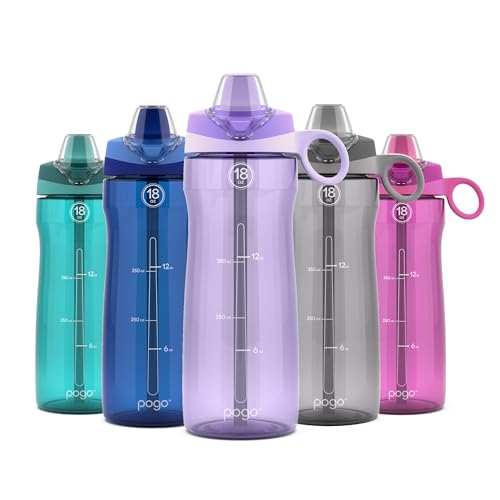 Pogo Plastic Water Bottle with Soft Straw Lid and Carry Handle, BPA Free, Dishwasher Safe, 18oz, Lilac - color: Lilac