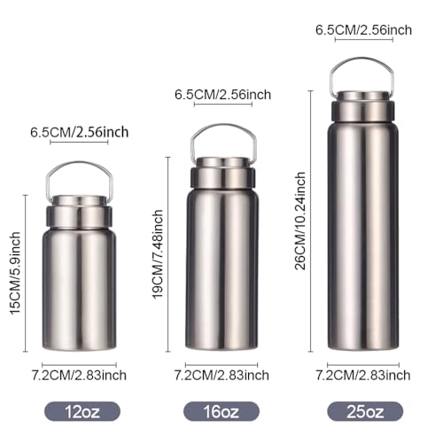 CDJ 12 oz Vacuum Insulated Stainless Steel Water Bottle with Handle, Leak-Proof Double Walled Water Bottle, Reusable and Portable, Metal Water Bottle for School, Hiking, Camping - size: 12 Ounces