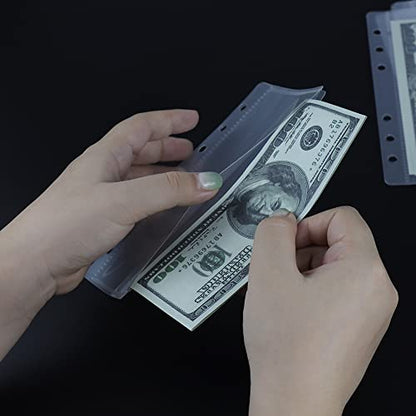 A6 Clear PP Cash Envelopes 2 Set 6 Tabs Binder Pockets Dividers 12 Sheets Budget Zipperless 6 Hole Loose Leaf Index Envelopes for 6 Ring Binder Money Bills Organizer (A6) - size: A6