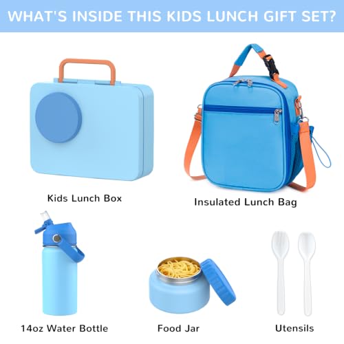 Bento Lunch Box for Kids Adult, Leakproof 3-4 Compartment Bento Box Set with Insulated Food Jar,Water Bottle, Lunch Bag, School Lunch Container for Toddler Teen Girls Boys Ages 3+(Blue) - color: Blue