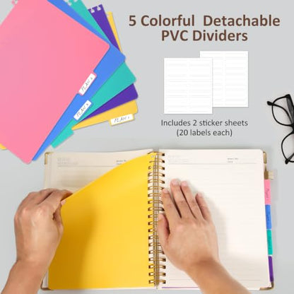 Hardcover Spiral Notebook Journal with Removable PVC Dividers - 8'' x 10'' Large 300 Page B5 Hardcover Leather College Lined Journals Notebook for Work Note Taking Office Home School Supplies, White - color: white