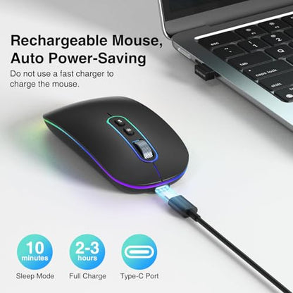 cimetech Wireless Mouse for Laptop, M01 Rechargeable Silent LED Computer USB Mice, [BT5.1 and 2.4G Receiver] Dual Mode Slim Sleek, Plug and Play for iPad Mac Chromebook Tablet PC Notebook - color: Black