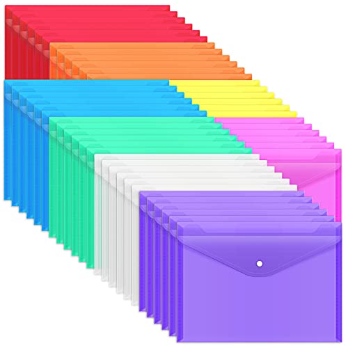 EOOUT 48 Pack Plastic Envelopes Poly Envelopes with Snap Closure, Clear Document File Folders, A4 Letter Size for School Home Work Office Organization, 8 Colors - color: Rainbow, style: 48pcs