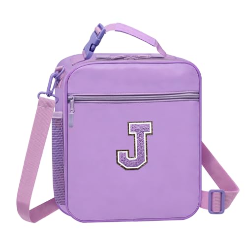 Lunch Box for Women,Cute Portable Lunch Bag for Kids with Water Bottle Holder Handheld Shoulder Strap,Insulated Thermal Lunch Tote Bag Girl School Backpack Work Picnic Food Container Purple J - color: 10-Purple J
