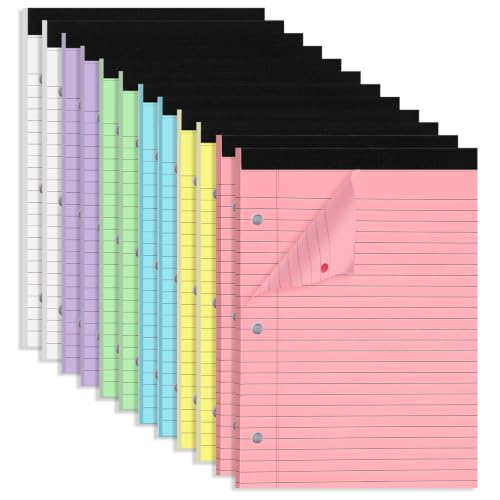 Thboxes 12 Pack Legal Pads 8.5 x 11, Colored Notepads Wide Ruled Writing Pads with Easy-Tear Pages, 30 Sheets Per Notepad, 3-Hole Punched Paper for School, Home, Office,College - color: 6 color, size: 12pcs-8.5 x 11 Inch