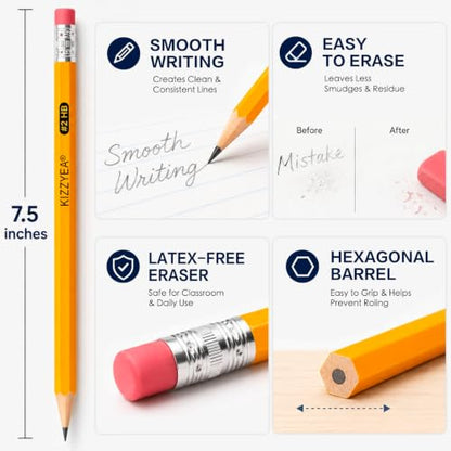 Pre-Sharpened Pencils Bulk Wood-Cased #2 HB Pencils 200 Count 24 Sharpeners | Pencils Bulk, Classroom Use, Back to School Supplies, Writing Drawing Sketching, Yellow #2 HB Pencils with Erasers in Box