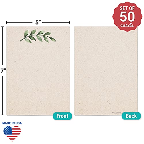 321Done Blank Note Cards, 5x7Thick Cardstock - Greenery Leaves Tan Card Stock, Notecards & Stationery for Writing, Stamping, Printing - Made in USA, Set of 50 - No Envelopes - color: Greenery, Tan, size: 5x7, Vertical