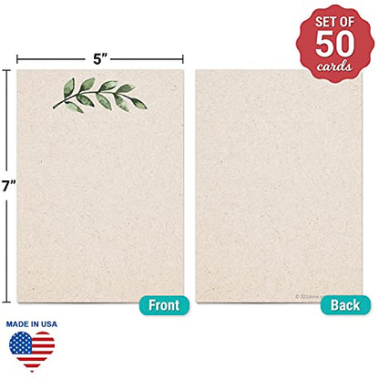 321Done Blank Note Cards, 5x7Thick Cardstock - Greenery Leaves Tan Card Stock, Notecards & Stationery for Writing, Stamping, Printing - Made in USA, Set of 50 - No Envelopes - color: Greenery, Tan, size: 5x7, Vertical