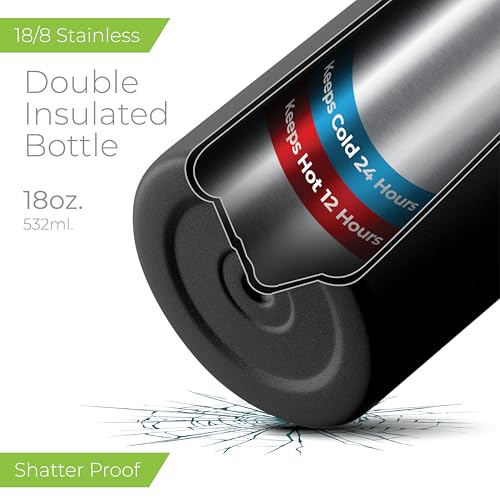 SipX™ 18 oz Insulated Water Bottle with 3 Lids – Leakproof Stainless Steel, Triple Insulated – Cold 24 Hours/Hot 12 Hours – Durable Bottle for School, Gym, Travel – Gradient Mint Black - color: Gradiant Mint Black, size: 18 Ounces