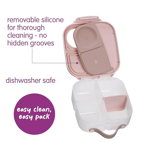 b.box Mini Lunch Box Kids | 4.25 Cup Leak Proof Bento Box for Kids Ages 3+ | 3 Compartment Snack Containers, School Lunch Container, Dishwasher Safe, BPA-Free, PFAS-Free - Blush Crush - color: Blush Crush, size: 1-pack