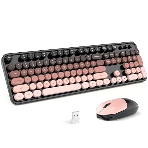 Wireless Keyboards and Mouse Combos, SQMD Colorful Typewriter Keyboard with Round Keycaps, 2.4GHz USB Retro Wireless Keyboard Mouse for PC, Desktop, Laptop and Computer-BlackBerry Gradient - color: Sweet Blackberry Gradient