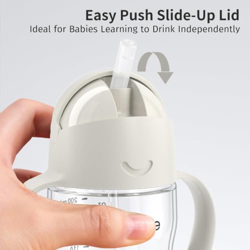 Evorie Tritan Weighted Straw Cup Baby Training Cup, Spill Proof, 7 Oz, 6M+ | BPA & BPS-Free, First learning cup, 360° drinking, Dishwasher safe, Durable Sippy Cup, Cream Beige - color: Cream Beige