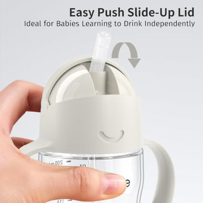 Evorie Tritan Weighted Straw Cup Baby Training Cup, Spill Proof, 7 Oz, 6M+ | BPA & BPS-Free, First learning cup, 360° drinking, Dishwasher safe, Durable Sippy Cup, Cream Beige - color: Cream Beige