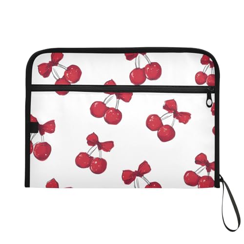 Expanding File Folder Red Cherries Bows Cherry A Accordion File Organizer 13 Pockets Document Organizer with Zipper Labels A4 Letter Office Storage