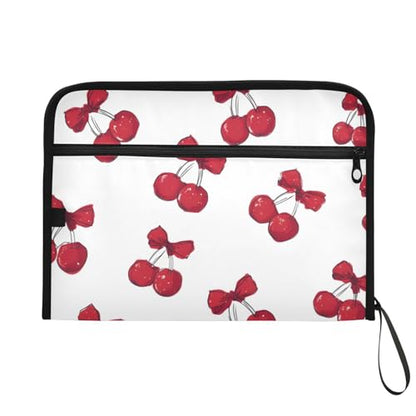 Expanding File Folder Red Cherries Bows Cherry A Accordion File Organizer 13 Pockets Document Organizer with Zipper Labels A4 Letter Office Storage