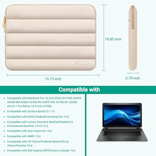 MOSISO Laptop Case 16 inch, 15-15.6 inch Puffy Laptop Sleeve, Sand | Compatible with MacBook Pro 16 M5 M4 M3 M2 M1, HP Dell ASUS Acer Toshiba Lenovo, Polyester Horizontal Bag with Small Case - color: Sand, size: 16 inch