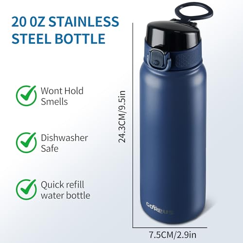 GOPPUS Insulated Water Bottle 20oz Stainless Steel BPA-Free Sports Bottle Ideal for School and Travel Silicone Spout Lid Prevents Leaks, Sweat, and Dust (Dark blue) - color: Dark Blue
