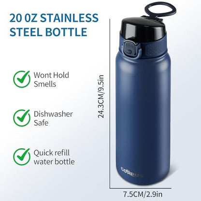 GOPPUS Insulated Water Bottle 20oz Stainless Steel BPA-Free Sports Bottle Ideal for School and Travel Silicone Spout Lid Prevents Leaks, Sweat, and Dust (Dark blue) - color: Dark Blue