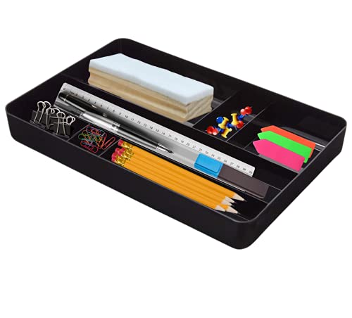 1InTheOffice Desk Drawer Organizer Tray, Desktop 7 Storage Compartment, Plastic, Black 14.13" L x 9.13" W x 2.04" H