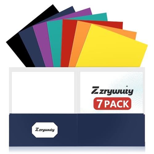 Zzrywuty 7 Packs Two Pocket Folders,Assorted Colors Two Pocket File Folders with Business Card Slot,Letter Size,Holds 100 Plus Sheets for School,Office,Business - color: Assorted Colors