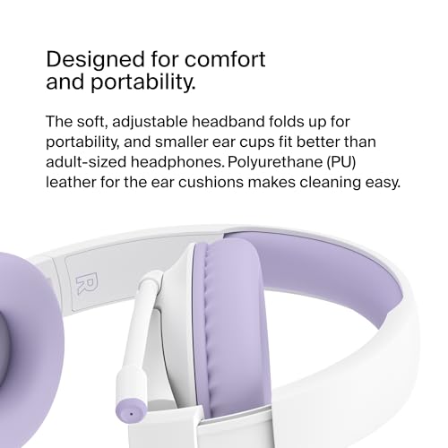 Belkin SoundForm Inspire Wireless Over-Ear Headset for Kids, Online Learning & Travel w/Built-in Microphone, 85dB Safe Volume Limit, 35H Battery - Compatible w/iPhone, iPad, Galaxy & More - Lavender - color: Lavender, style: Wireless