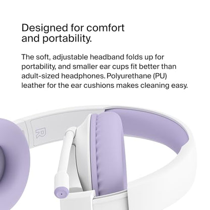 Belkin SoundForm Inspire Wireless Over-Ear Headset for Kids, Online Learning & Travel w/Built-in Microphone, 85dB Safe Volume Limit, 35H Battery - Compatible w/iPhone, iPad, Galaxy & More - Lavender - color: Lavender, style: Wireless