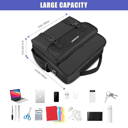3 Ring Zipper Binder Bag for 700+ Sheets Capacity Detachable Backpack Straps & Shoulder 14 Inch Laptop for and Office（Black - color: Dark Black