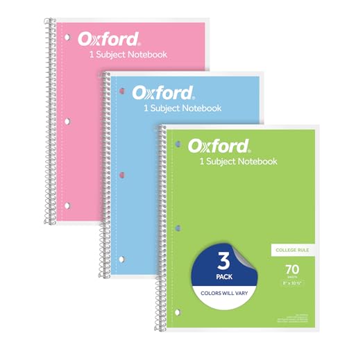 Oxford Spiral Notebooks, 3 Pack, 1 Subject, College Ruled Notebooks for School, 8 x 10.5 Inches, 70 Sheets, Assorted Pastel Colors, Back to School Supplies (1002540) - size: (Pack of 3)