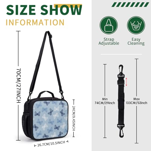 Blue Butterfly Lunch Box for Girls Boys Kids Insulated Lunch Bag Cute Butterflies Lunchbox Reusable Cooler Lunch Pail Thermal Meal Tote Kit with Shoulder Strap for School Picnic - color: Blue Butterfly