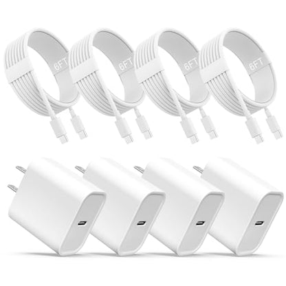 iPhone 17 16 15 Charger, USB C Charger, 4Pack Fast Wall Charging with Cable | USB-C Chargers Block (4-Pack 6 ft Cable Included) for iPhone 17/16/15/15 Pro/15 Pro Max/iPad Pro/AirPods Samsung & More - size: Single Port 4 Pack