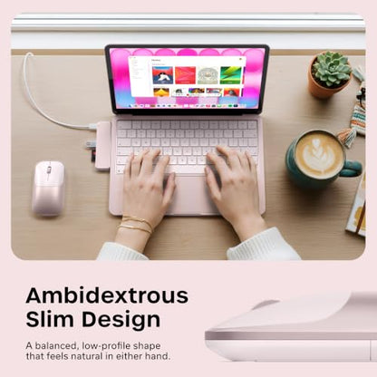 Satechi Slim EX Wireless Mouse, Multi-Device Bluetooth & 2.4GHz Connection for macOS, Windows, iPadOS, and Android, Quiet Clicks, Anodized Aluminum Shell, USB-C Rechargeable Battery, Blush - color: Blush