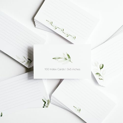 Green Leaf Index Cards by Pure Print and Design | Floral Flash Cards Perfect For Study Sessions & Learning | 100 Cards of Premium Quality with 5 Different Designs | Green Leaf | 3x5 inches - color: Green Leaf