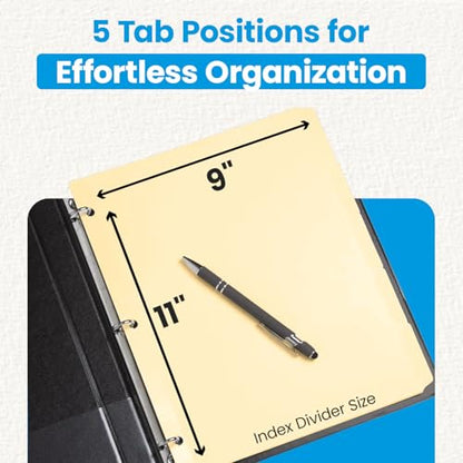 Oxford Manila Index Dividers - Durable 3 Ring Binder Dividers with 5 Tabs 1/5 Cut - Made from 10% Recycled Fiber - Ideal for Organizing Office, School, and Home Documents - Letter Size - 250 Count - size: 250 Count (Pack of 1)