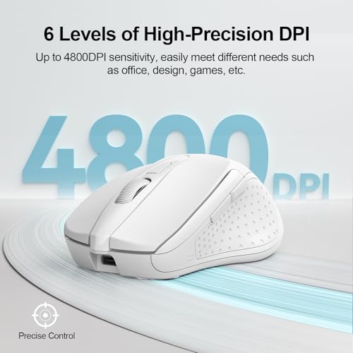 TECKNET Wireless Mouse, BT 5.0/2.4G, Rechargeable 6-DPI Silent, White | Bluetooth 5.0/3.0 & USB A, 2-Device Easy Switch, Wide OS Compatible, 6 Buttons, 6-DPI up to 4800, Ergonomic for S to M Hands - color: White