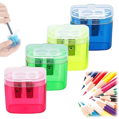 Dual Hole Pencil Sharpener, Handheld Pencil Pharpener for Kids with Lid,Mini Compact Colored Pencil Sharpeners with Shavings Collector, for Classroom, Back to School, Home & Office (4 PCS) - color: 4 Pcs