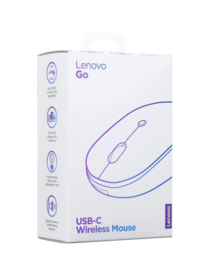 Lenovo Go USB-C Essential Wireless Mouse, 2.4 GHz Nano USB-C Receiver, Adjustable DPI, Rechargeable Battery, Ambidextrous, GY51C21210, Grey - color: Essential