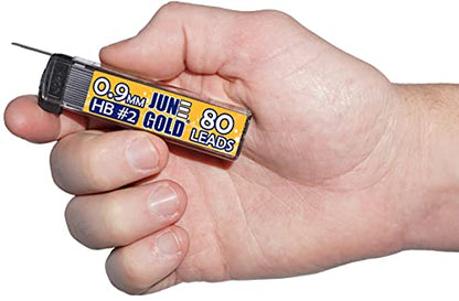 June Gold 960 Pieces, 0.9 mm HB #2 Lead Refills, 12 Dispensers, 80 Pieces Per Dispenser, Bold Thickness, Break Resistant Lead/Graphite - style: 0.9 mm