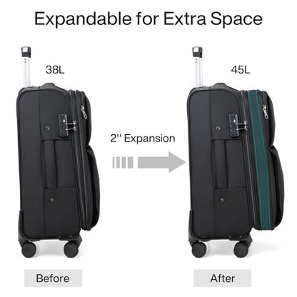 Hanke 24 Inch Luggage Expandable Softside Checked Suitcases with Spinner Wheels, Upright Rolling Luggage Suitcases Travel TSA Luggage Bag for Women Men(Black) - color: Black, size: 24 Inch Checked in