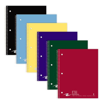 Roaring Spring Stasher Spiral Notebook, College Ruled 1 Subject Notebook with Cover Pocket, 6 Pack, 11" x 9", 100 Sheets, 3 Hole Punched, Perforated Pages, Made in USA