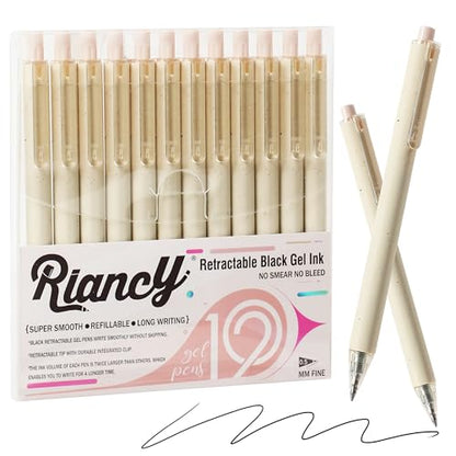 Beige Cream Gel Pens 12PCS Value Pack, Cute Aesthetic Neutral Black Ink Retractable Pens, 0.5mm Fine Point Quick Dry Smooth Writing for College School Supplies, Note Taking & Office Essentials - color: 12 Beige Black Ink