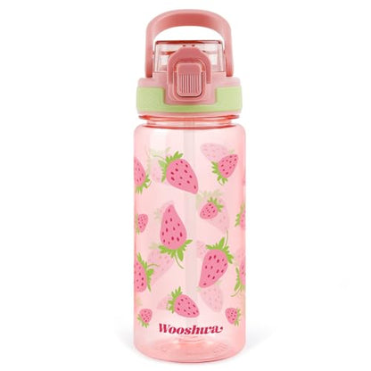 Kids Water Bottle for School, 20 Oz Plastic Water Bottle with Silicone Spout and Pop-Up Cover, BPA Free & Dishwasher Safe (Strawberry) - color: Strawberry, size: 20 Ounces