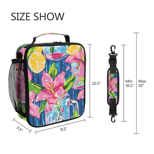 ALAZA Lily Pulitzer Mason Jars Lunch Box Insulated Lunch Bag Kids Cooler Tote Bag Freezable Shoulder Strap Lunchbox for Girls School Picnic - color: Multi888