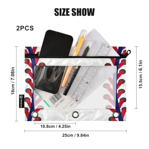 Gredecor 3 Ring Binder Pencil Pouch, Ball Softball Basebal Laces (7) Zippered Pen Case Pouches with Clear Window, 2 Pack Stylish Office & School Supplie - color: Ball Softball Basebal Laces (7)