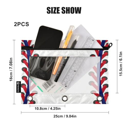 Gredecor 3 Ring Binder Pencil Pouch, Ball Softball Basebal Laces (7) Zippered Pen Case Pouches with Clear Window, 2 Pack Stylish Office & School Supplie - color: Ball Softball Basebal Laces (7)