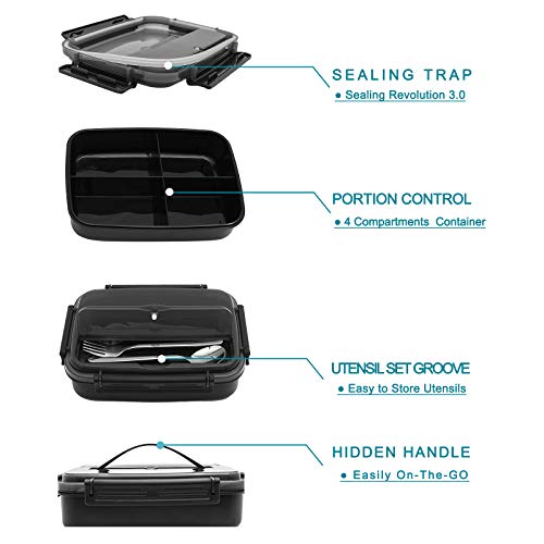 MINCOCO Bento Lunch Box Leak-proof Eco-Friendly Bento Box Food Storage Containers with Large Lunch Bag, Sauce Jar, Stainless Spoon&Fork for Adults Women Men Kids (Classic Black) - color: Classic Black