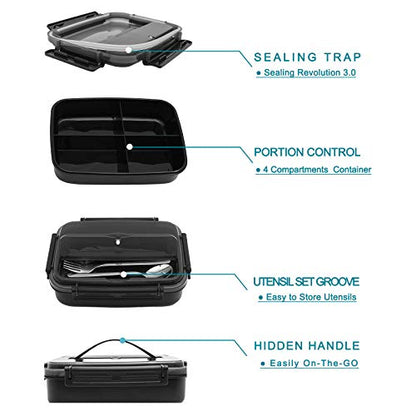 MINCOCO Bento Lunch Box Leak-proof Eco-Friendly Bento Box Food Storage Containers with Large Lunch Bag, Sauce Jar, Stainless Spoon&Fork for Adults Women Men Kids (Classic Black) - color: Classic Black