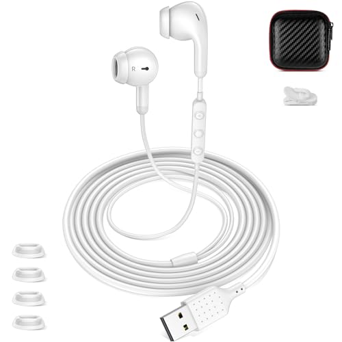 USB A Earbuds with Microphone for PC Laptop, 7.5ft Long Cord Wired Headset Semi In Ear Buds with Eartips Headphones for School Students Home Office Gaming Corded Earphones for Zoom Skype, White - color: White