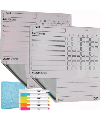 Mr. Pen- Magnetic Dry Erase Chore Chart for Fridge, 10"x10", 2 Pack | 6x Fine Point Markers, Refrigerator Magnetic Chore Chart Dry Erase for Multiple Kids, Teens and Adults - color: Silver